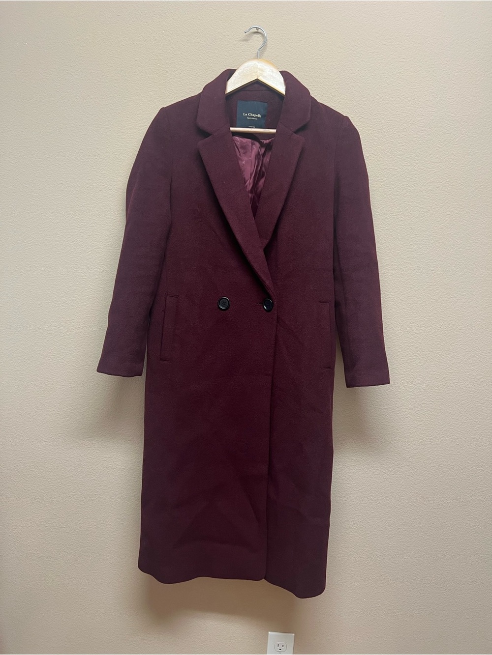 Women's Long Burgundy Wool Blend Coat